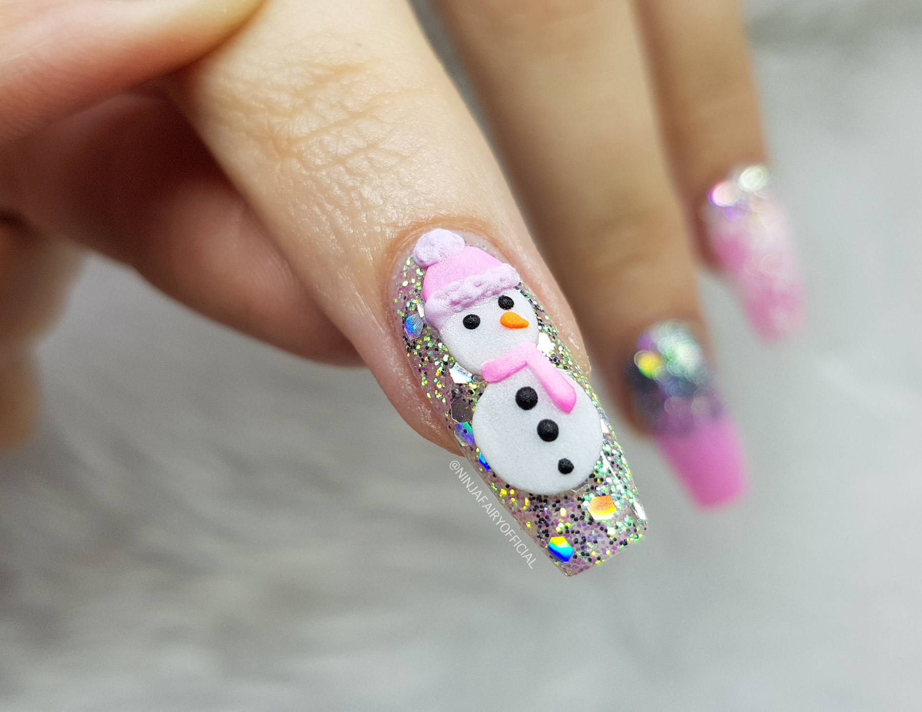 Acrylic nails - christmas glitter design with 3d nail art - YouTube